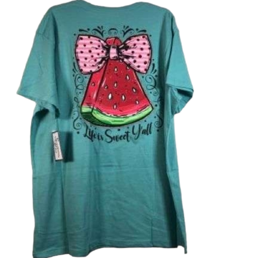 NWT Southern Y'all Alabama Girl Life is Sweet Watermelon Bow Tee T Shirt sz XL
